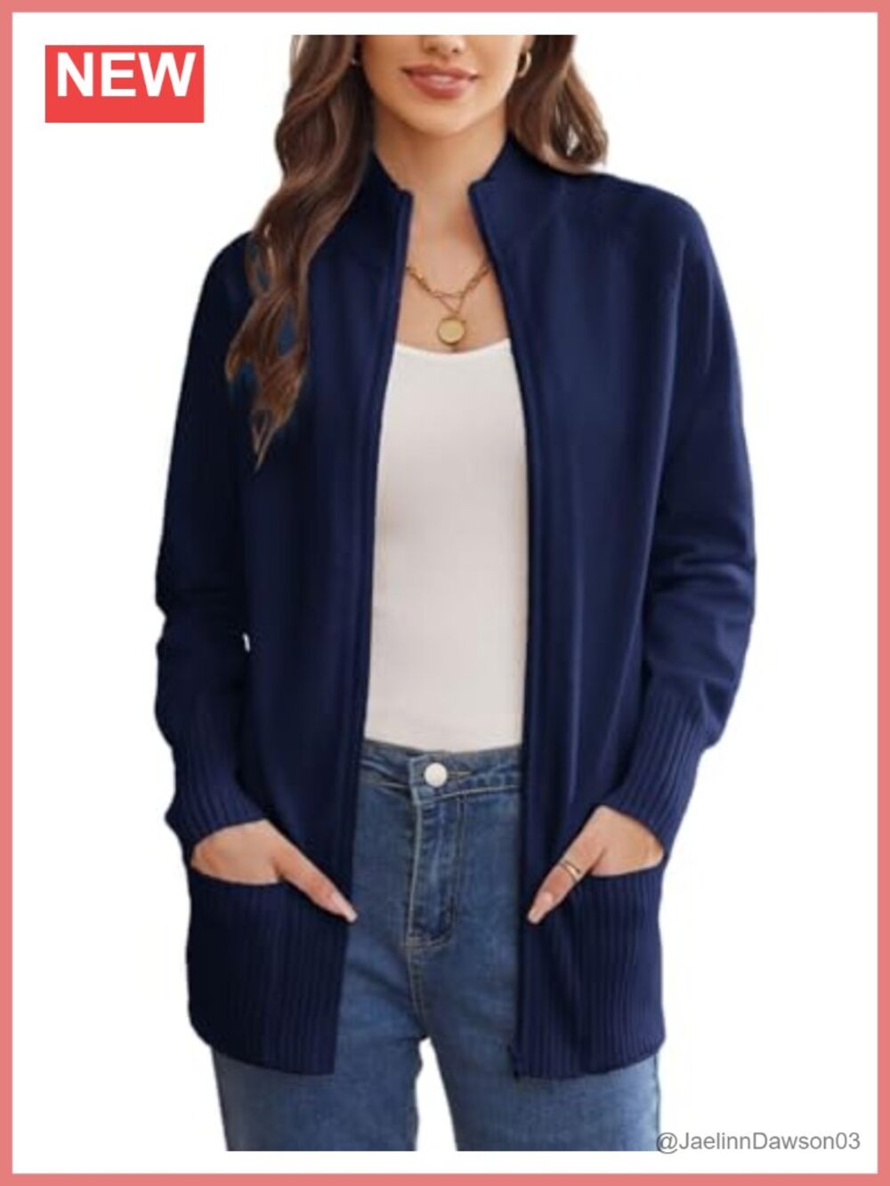 Women's Zip Up Knit Cardigan Sweater with Pockets